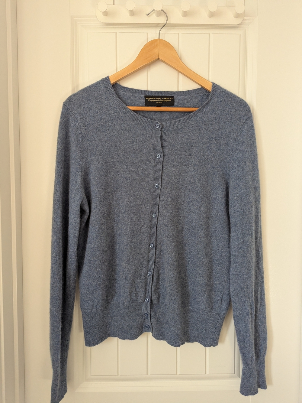 Classic Women's Cashmere Crewneck Cardigan Sweater - Blue XL